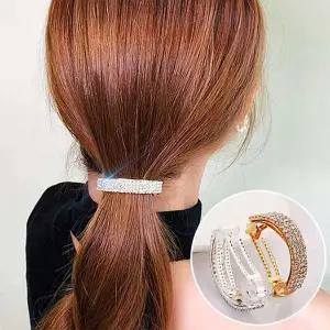 [골드스마일]테일 반머리 반달 큐빅 여성 자동핀 편한