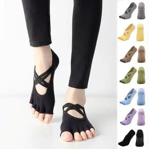 [콩심팥심]여자 X발등 이선 스트랩 반 발가락 요가양말 스포츠요가양말