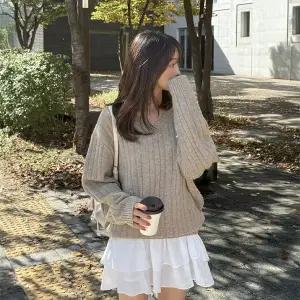 [제작/빅사이즈]이블렛 하키렌 루즈핏 브이넥 골지 니트 제이스타일