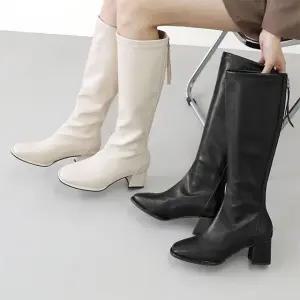 스퀘어 뒷지퍼 통굽 롱부츠 (6cm) 뮤즈스퀘어