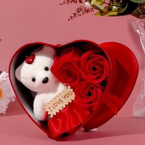 어머니의 날 선물 꽃다발 웨딩 생일 꽃 상자 발렌타인 데이 곰 비누 장미 사랑 장식 홈 용품