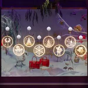 크리스마스 조명 산타 트리 루돌프 눈사람 원형 아크릴 붙이는 무드등 창문 트리 장식