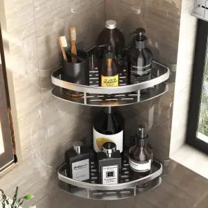 무타공 알루미늄 욕실선반 코너 실버색상 수납장 스텐 일자 정리대 벽선반 화장실