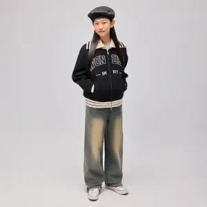 행텐틴즈 동백01 여아 기모 풀밴딩 세미와이드 데님팬츠_더스티블루  14540-155-801-1