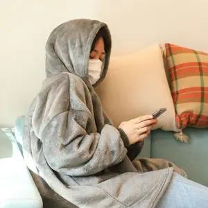 입는 후드 담요 따뜻한 소매형 수면 극세사 후드 담요 겨울 빅사이즈