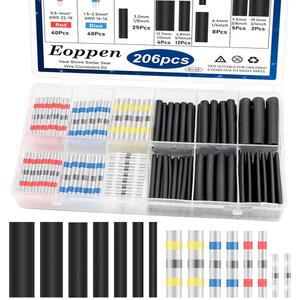 Eoppen 206Pcs 납땜 씰 와이어 커넥터 키트 120Pcs 열수축 와이어 커넥터 및 86Pcs 3 1 열수축 튜브 방수 및 절연 전선 터미널 해상 자동차용