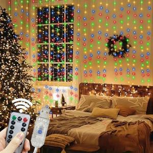 야외 8 모드 LED USB 커튼 라이트 문자열 3M-6M 웨딩 화환 요정 빛 크리스마스 파티 휴일 장식 정원 조명