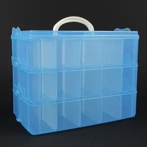 불꽃마켓 3단 칸분리 적층형 소품정리함 대형 블루 태클박스 레고정리함