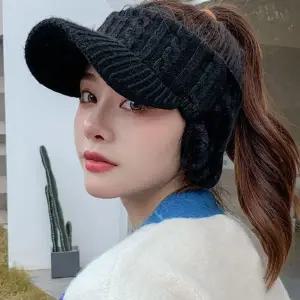 여성 골프 귀마개 방한 니트 여자 여성 겨울 골프 모자 귀달이