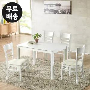 [벤티스가구]A6 고무나무 원목 4인용 식탁세트 주방 4인 식탁 나무 의자 셋트(1150/화이트)
