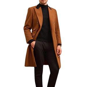 Chouyatou 남성 겨울 대비 라펠 칼라 울 코트 더블 가슴 블렌드 트렌치 피 오버코트