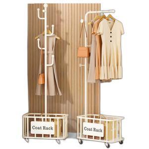 옷걸이 바구니 수납형 행거 철제 이동식 스탠드 바퀴