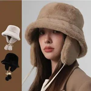 분리형 퍼 귀도리 벙거지 귀달이모 귀마개 버킷햇 여성 겨울 털 모자