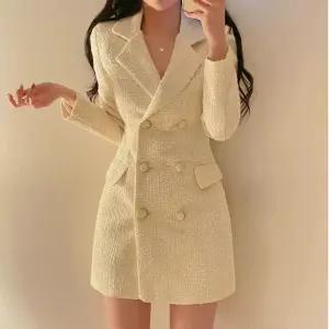 카라넥원피스 더블자켓원피스 트위드자켓 카라넥 플레어 긴팔 자켓 더블버튼 더블카라