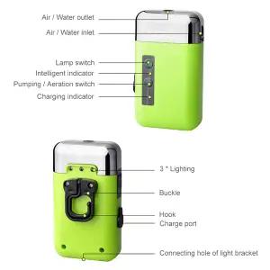 휴대용 에어 스톤 튜브 감지 미니 산소 펌프 USB 충전 자동 워터 펌프 야외 낚시용 LED 조명 3 인 1