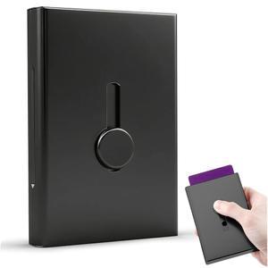 엄지 드라이브 메탈 명함 홀더 - 휴대용 슬라이드 아웃 케이스 핏 26 이름 크레딧, 남성용 포켓 카드 디스펜서(블랙)