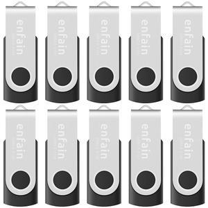 Enfain 벌크 256MB USB 2.0 플래시 드라이브 소형 용량 엄지 메모리 스틱 회전 점프 펜 드라이브, 내용 표시용 12개 라벨 포함, 자수 재봉기(블랙, 10팩)에 적합