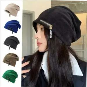 겨울모자 진그레이 코듀로이 디테일 구성 지퍼 포인트 패션비니 스타일리시한