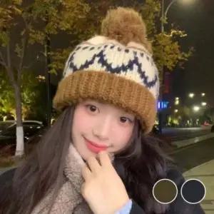 여성모자 굵은 빈티지 데일리 짜임 무늬 보온 포인트 겨울 여성 겨울모자