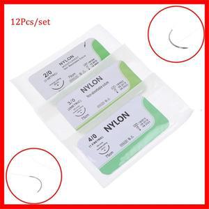 12개입 2/0 3/0 4/0 의료용 바늘 봉합사 나일론 모노필라멘트 실 연습 키트 교육 시연