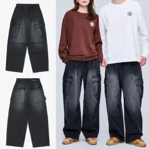 인터크루 빈티지 파라슈트 와이드 흑청 카고 데님 청바지 ITZ3EL33A