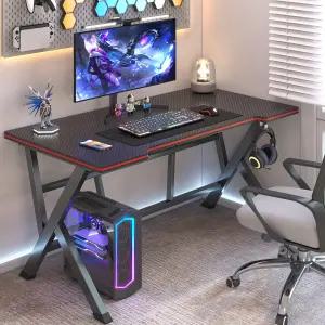 카본 패턴 1인용 게이밍 컴퓨터 철제책상 사무용책상 헤드셋거치대 포함