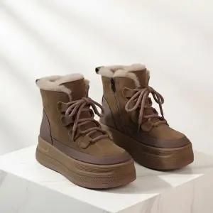 여자 퍼트리밍 털안감 레이스업 통굽 워커