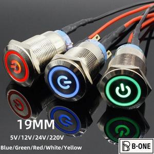 19mm 순간 작동 금속 푸시 버튼 온오프 스위치 전원 LED 라이트 방수 평평한 원형 5V 12V 24V 220V ip65