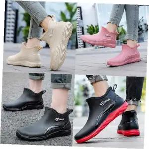 레인부츠 남녀공용 앵클 장화 방수 미끄럼방지 밑창 겨울 방한 보온 내피 탈착식 장마철 우천용