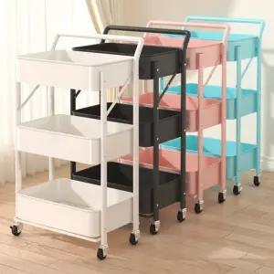 스티브몰 3단 접이식 이동식 카트 웨건 트롤리 수납함 물건정리 선반