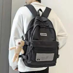 [RG5MNNQQ]캐주얼 패션 백팩 학생 커플 데일리 블랙 가방