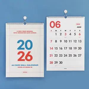 인디고 2026 기본 A3 벽걸이 달력 (대형 캘린더)