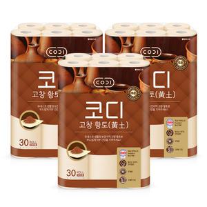 코디 천연펄프 3겹 고창황토, 30m, 30롤, 3개