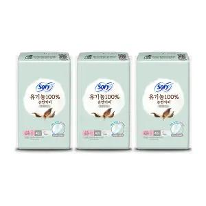 쏘피 유기농100%순면커버 팬티라이너 무향, 롱, 40매, 3개