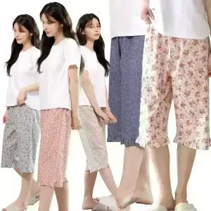 MANUA 여성 고밀도 순면 플라워 7부 얇은 여름 파자마/잠옷바지