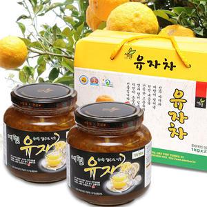 최고급 고흥 에덴유자차(유기농설탕) 1kg 2병/무농약 유자를 통째로 갈아넣은 유자청