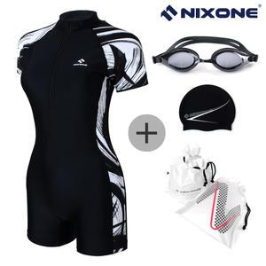 닉스원 아쿠아로빅 여자 실내수영복 NSW-4973BK 4종세트