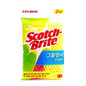 3M 그물망사 수세미 2입 핑크 옐로우