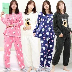 겨울 꽈배기 커플룩 밍크 수면잠옷세트 여성 남성 상하세트 홈웨어 파자마 이지웨어 극세사