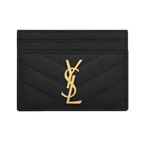 [생로랑]입생로랑 여자 카드지갑 블랙 금장 423291