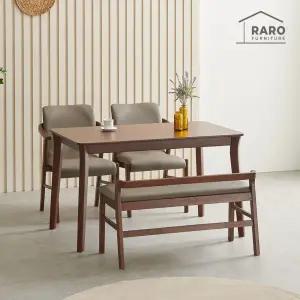 [/착불배송] 위니 1250 고무나무 원목 4인 식탁 세트 (식탁+의자2+벤치1)