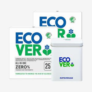 에코버 제로 올인원 식기세척기세제 무향 25개입 2개+틴케이스