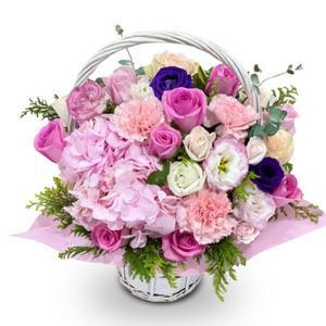 핑크수국혼합 꽃바구니 배달 당일 전국 꽃배달서비스 장미 출산 생일 축하 선물 프로포즈 결혼기념일