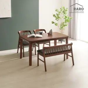 [/착불배송] 허그 1400 고무나무 원목 4인 식탁 세트(식탁+의자 2+벤치 1)