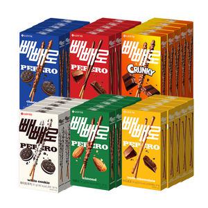 롯데데 빼빼로 초코+누드초코필드+아몬드+초코쿠키+크런키+화이트쿠키x각5개(총30개)