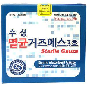 수성 멸균거즈에스 3호 10cm x 10cm x 8겹 100매입 1box