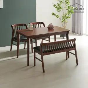 [/착불배송] 데이브 1250 고무나무 원목 4인 식탁 세트 (식탁+의자2+벤치1)