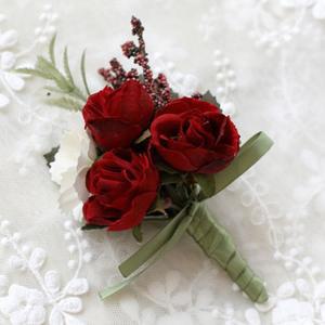 행사용 꽃송이브로치 꽃장식뱃지 장미코사지 웨딩 파티 한복 레드