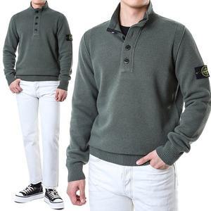 [스톤아일랜드] 와펜패치 반오픈 버튼집업 울 니트/8115540A3 V0059