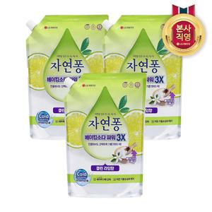 자연퐁 베이킹소다파워 3X 주방세제 라임향 리필 1L 3개